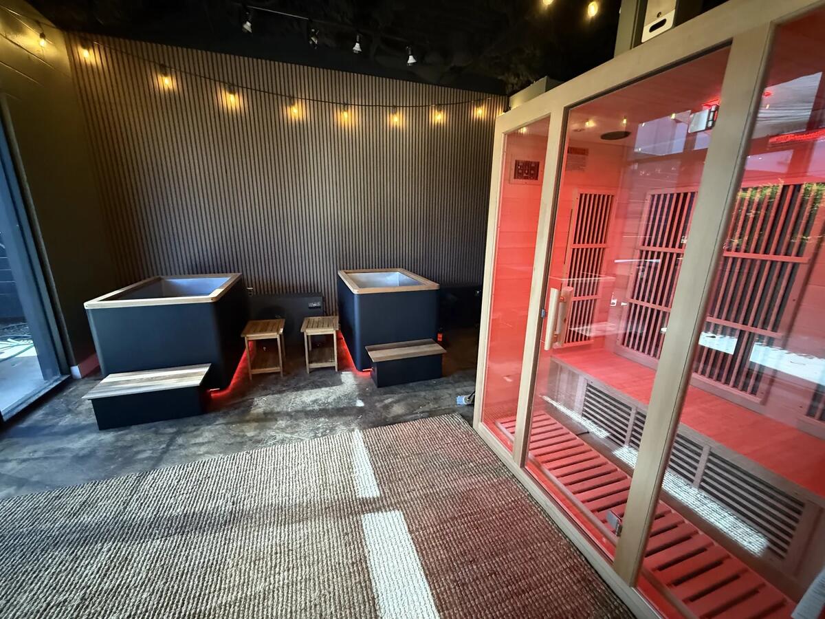 Flowstate Oasis recovery space with cold plunges and infrared sauna